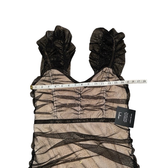 Lulus Dress Sz L Dazzling Black Beige Metallic Bodycon Mini Whimsigoth Fairy - Picture 7 of 12